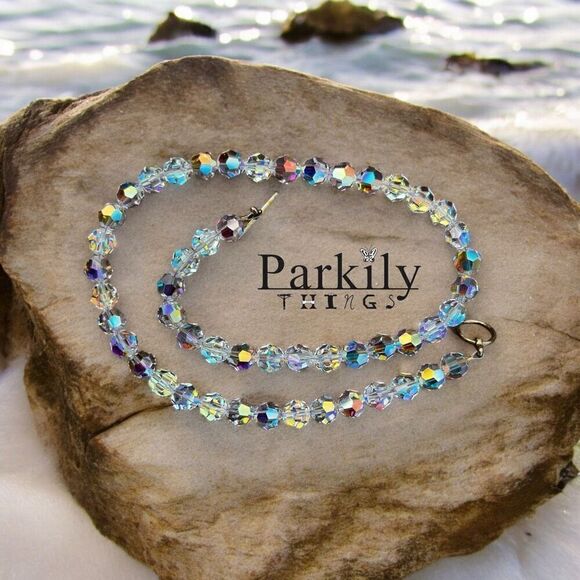 Sparkly necklace with aurora borealis AB Swarovski crystals - Picture 1 of 7